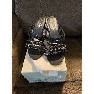 Jen & Kim Blissful Black Silk Slide W/Rhinestones 7‎ 1/2 Women’s Shoe new